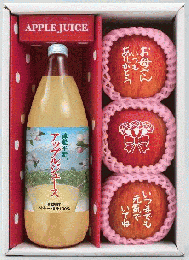 メッセージ入り 赤いりんごと津軽平野アップルジュース
